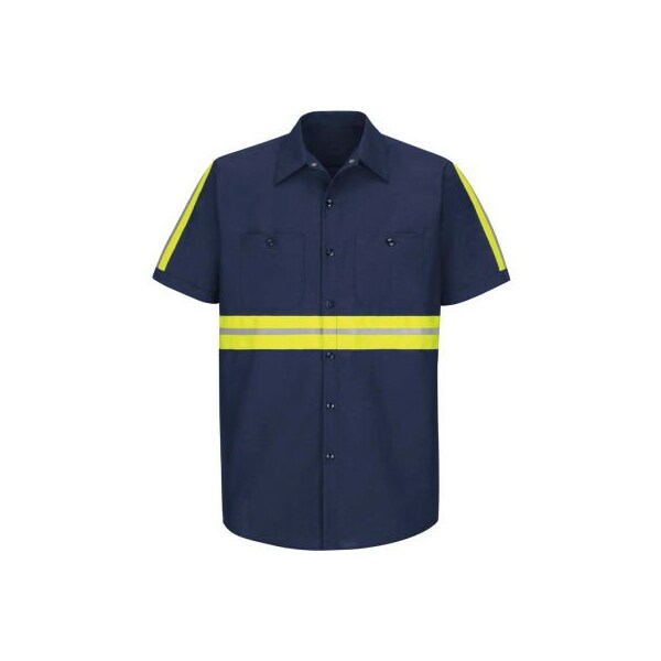 Red Kap Enhanced Visibility Industrial Short Sleeve Work Shirt, Navy, Poly/Cotton, Regular XL